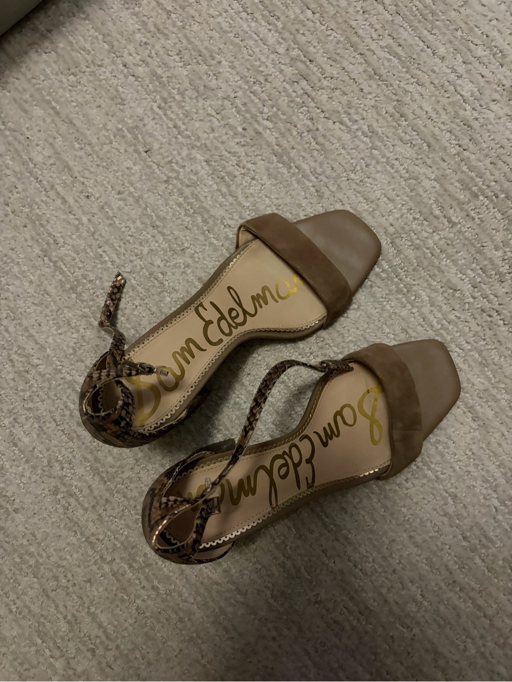 Sam Edelman Women's Brown Suede Ankle-Tie Sandals Snake print